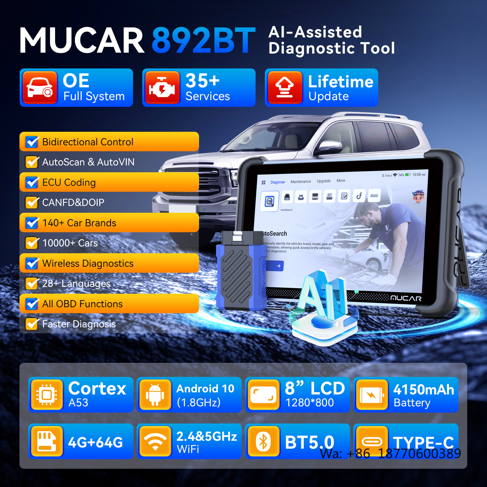 MUCAR 892BT AI Intelligent Dia – Car Diagnostic Tool recenzja i cena